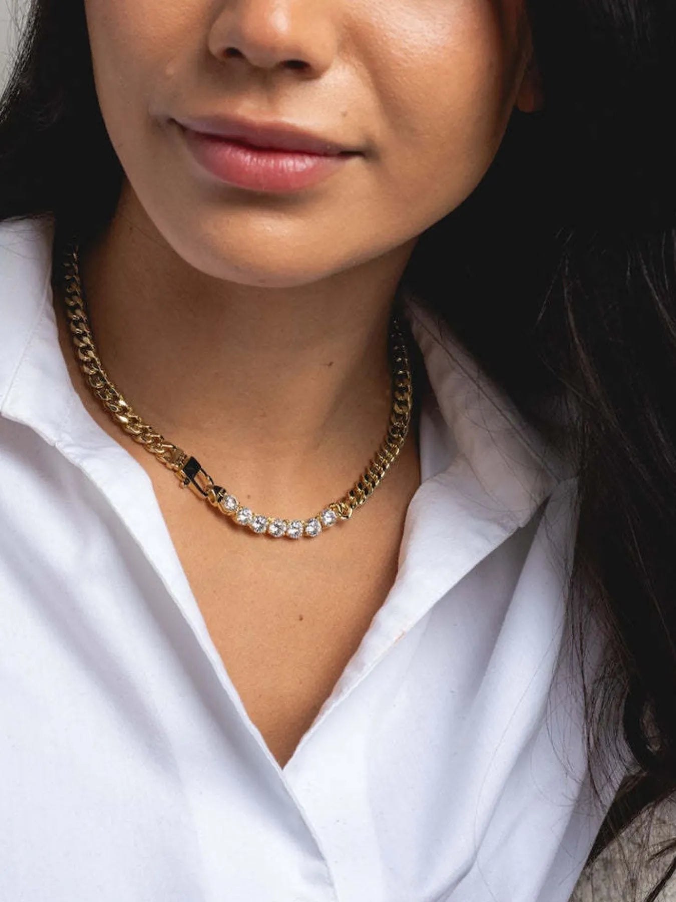 Gold-Plated Thick Zircon Necklace and Bracelet