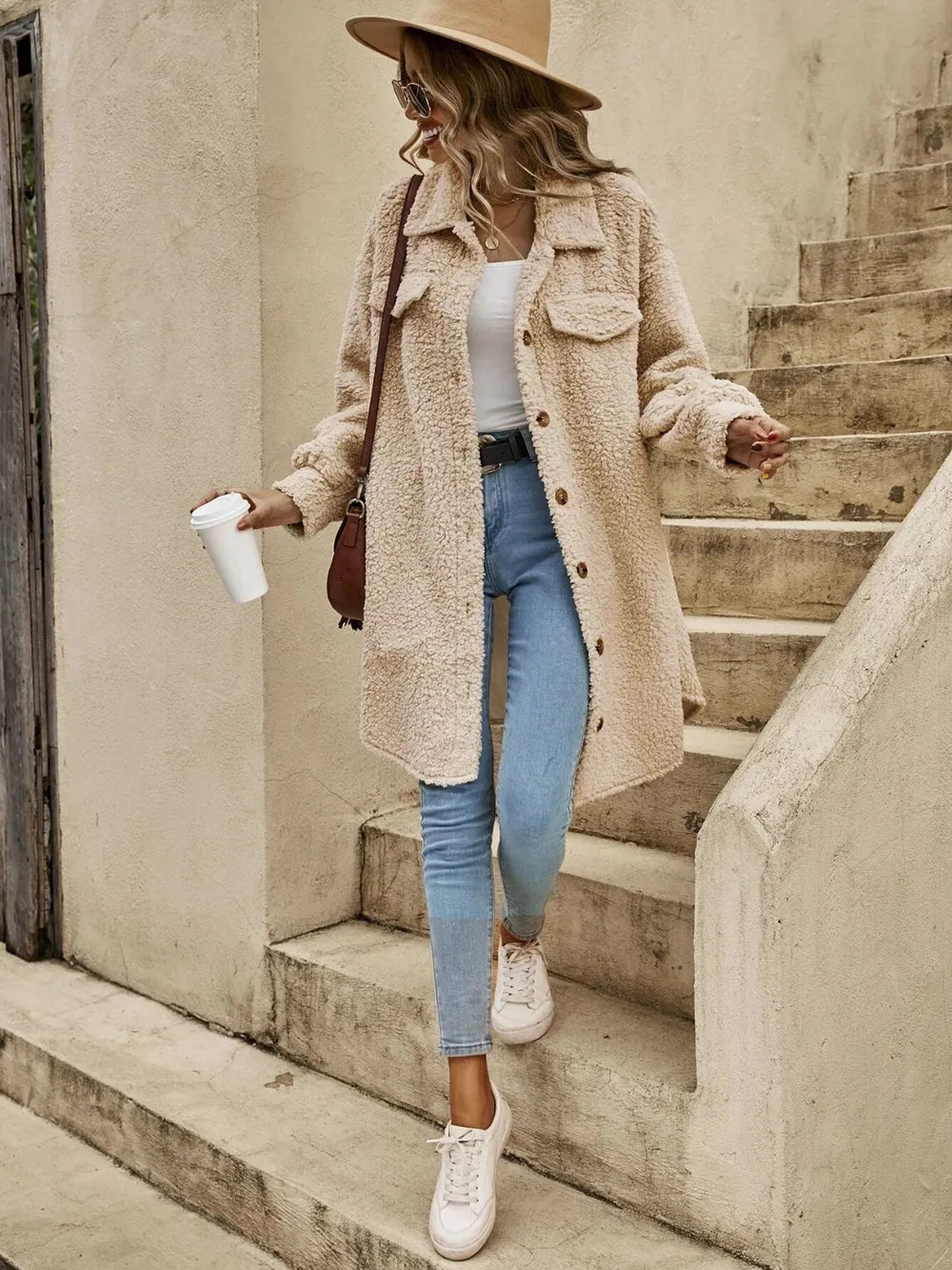 Fluffy Button Coat