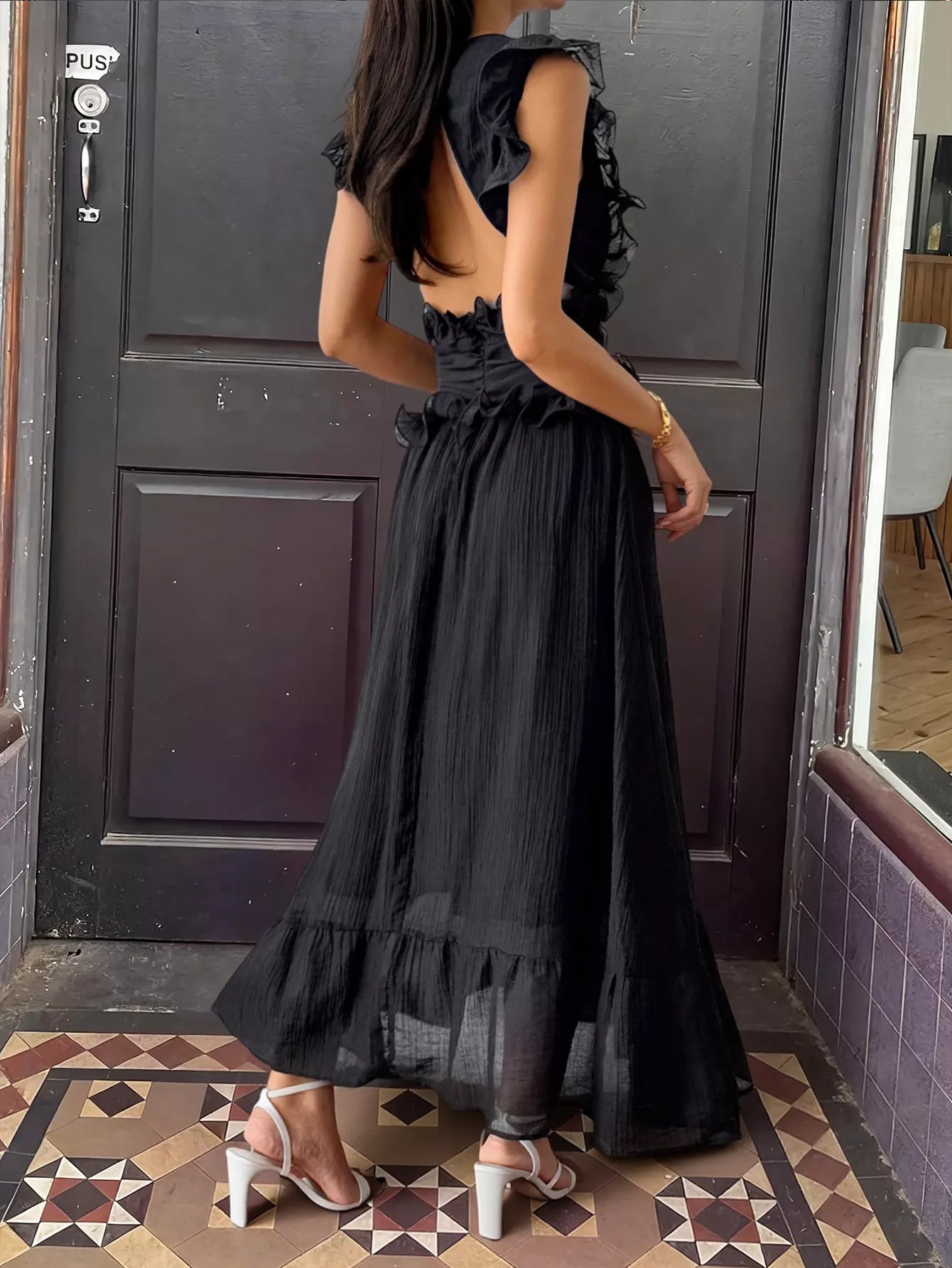 Ruffle Formal Boho Dress Black