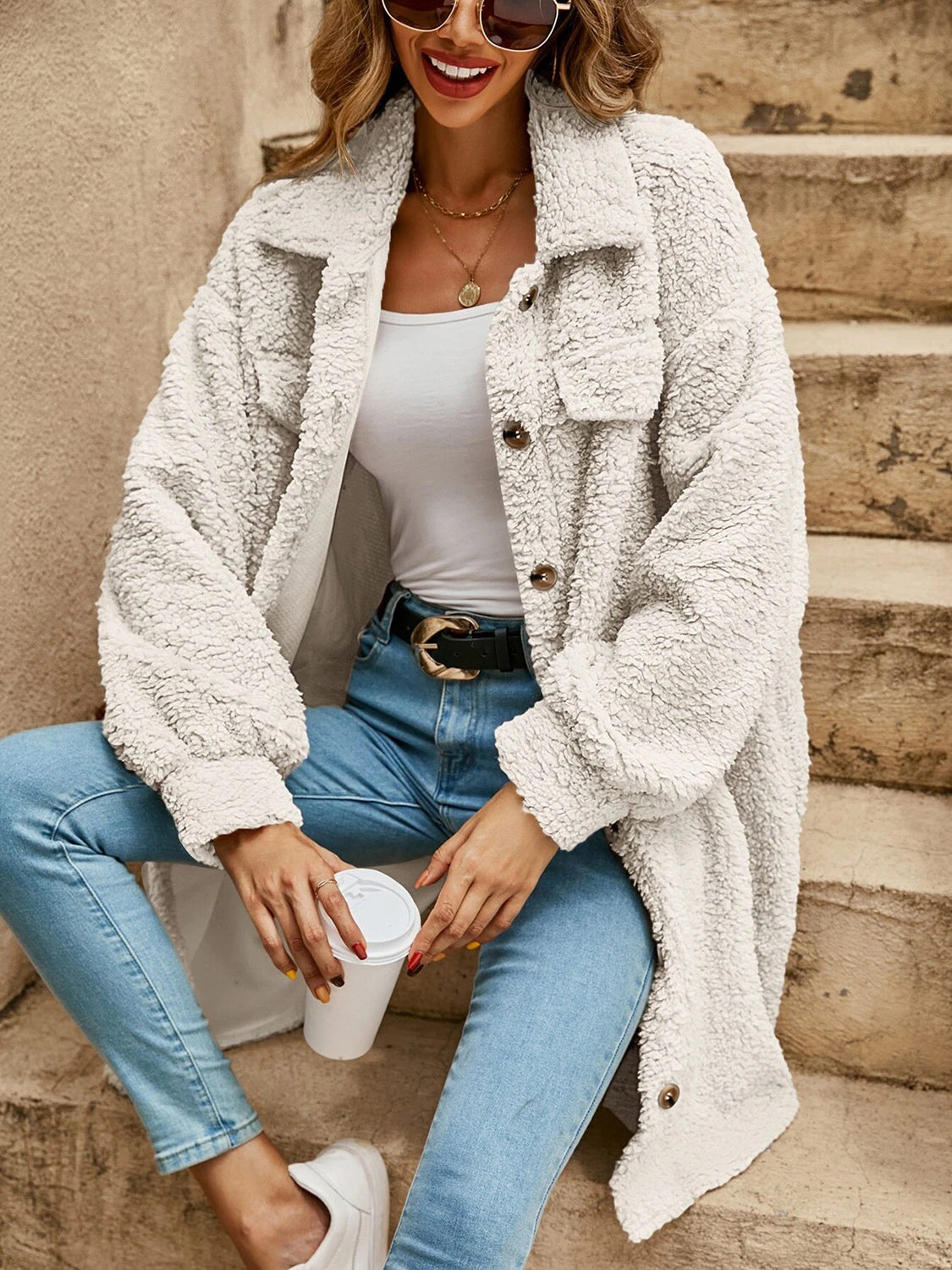 Fluffy Button Coat