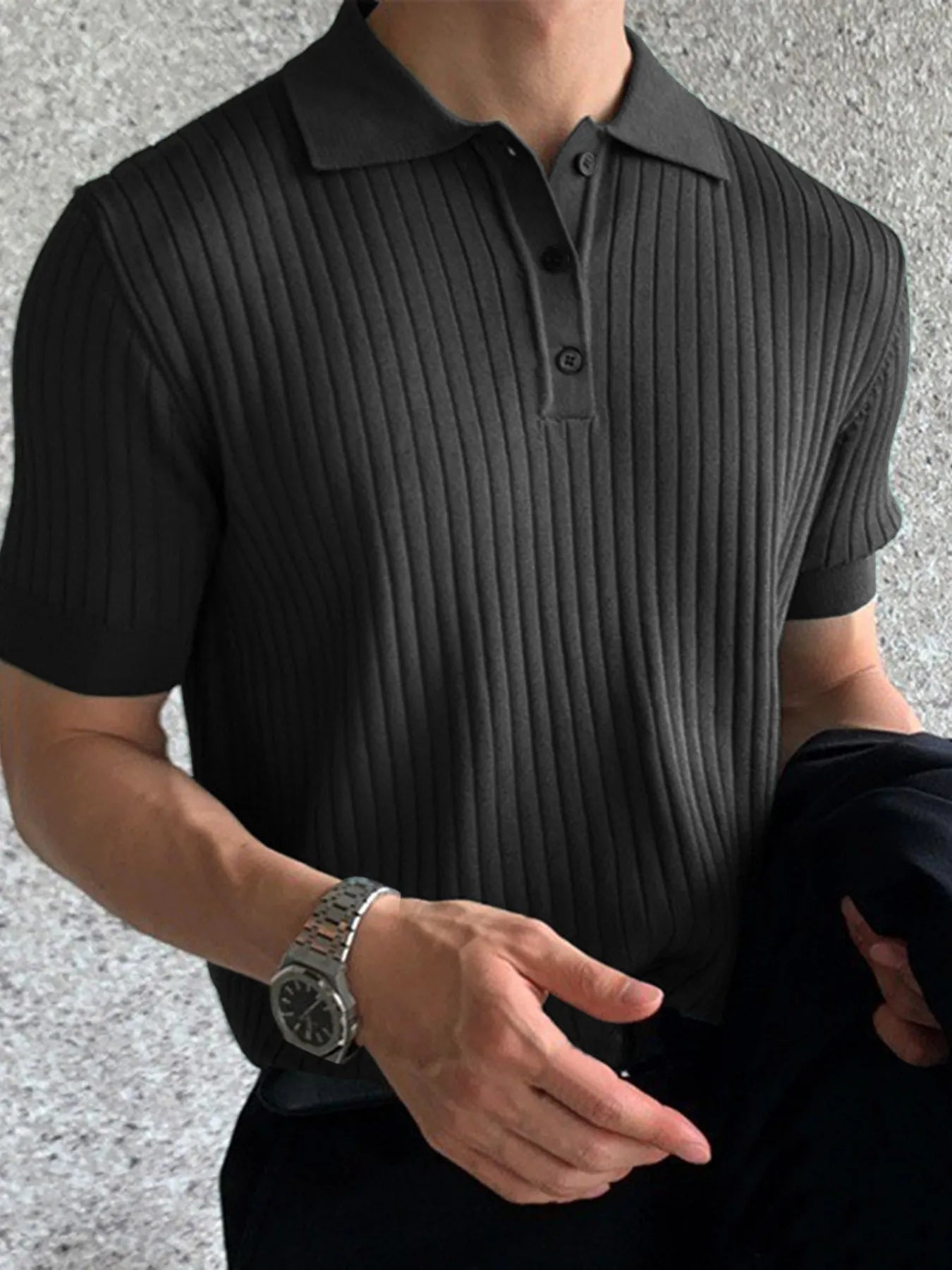 Ribbed Knit Polo Shirt