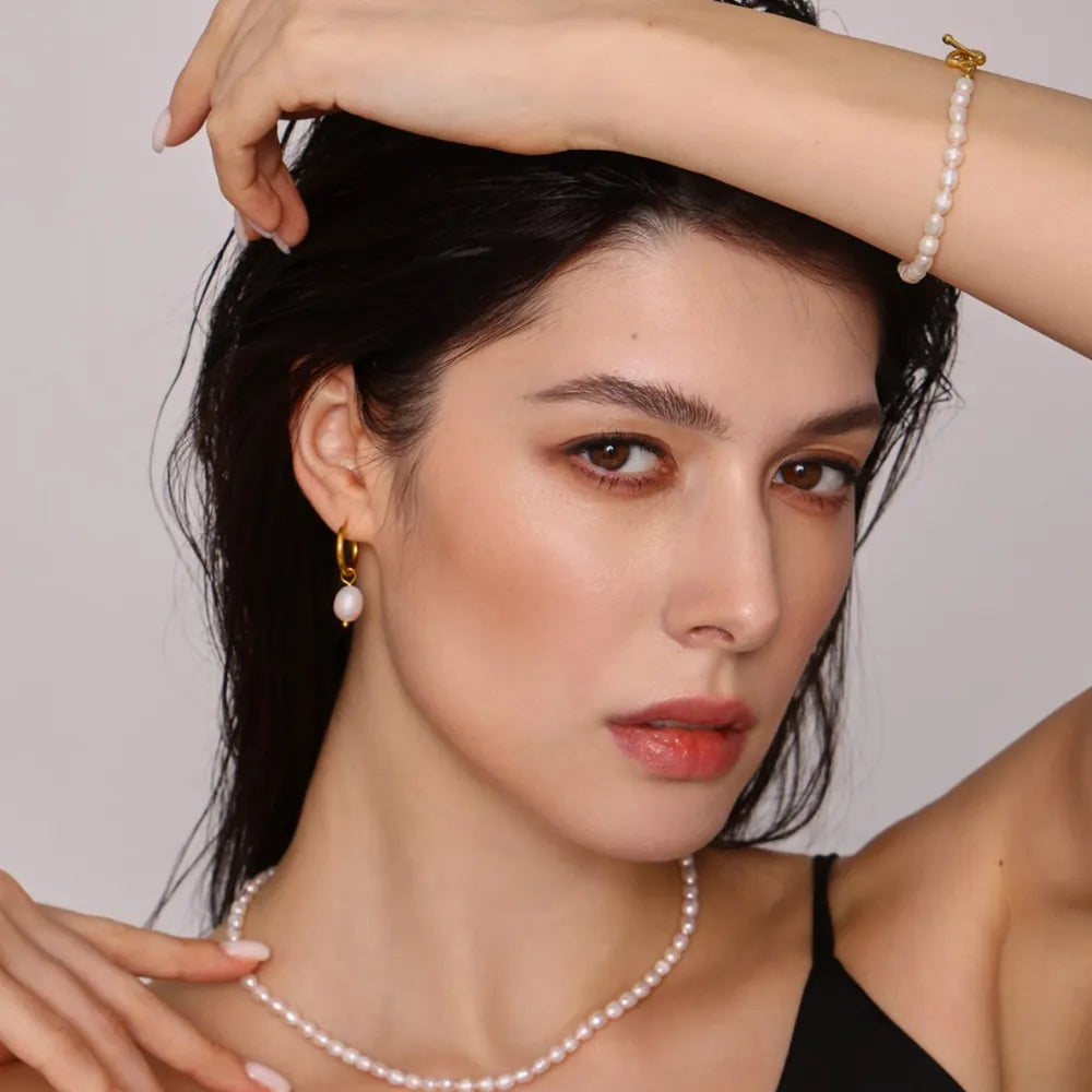 Pearl Necklace, Bracelet and Earrings