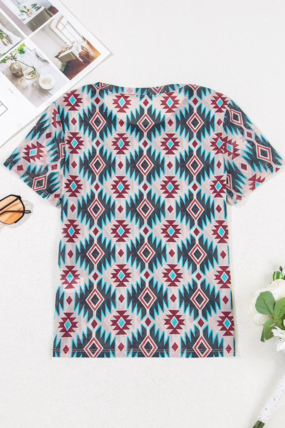 Aztec Print Mesh T Shirt