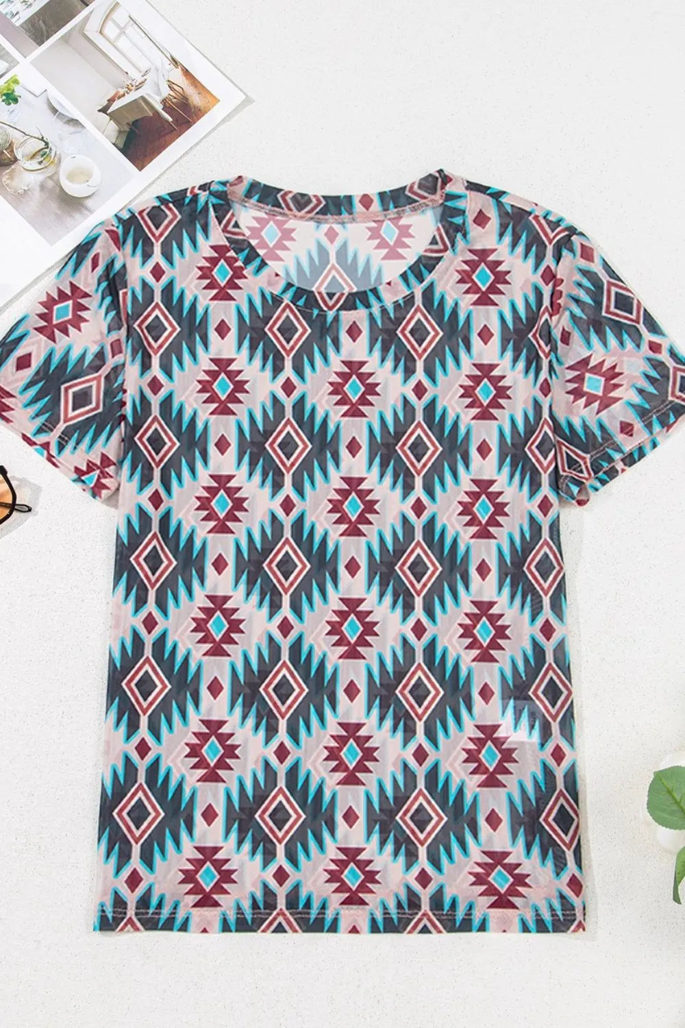 Aztec Print Mesh T Shirt