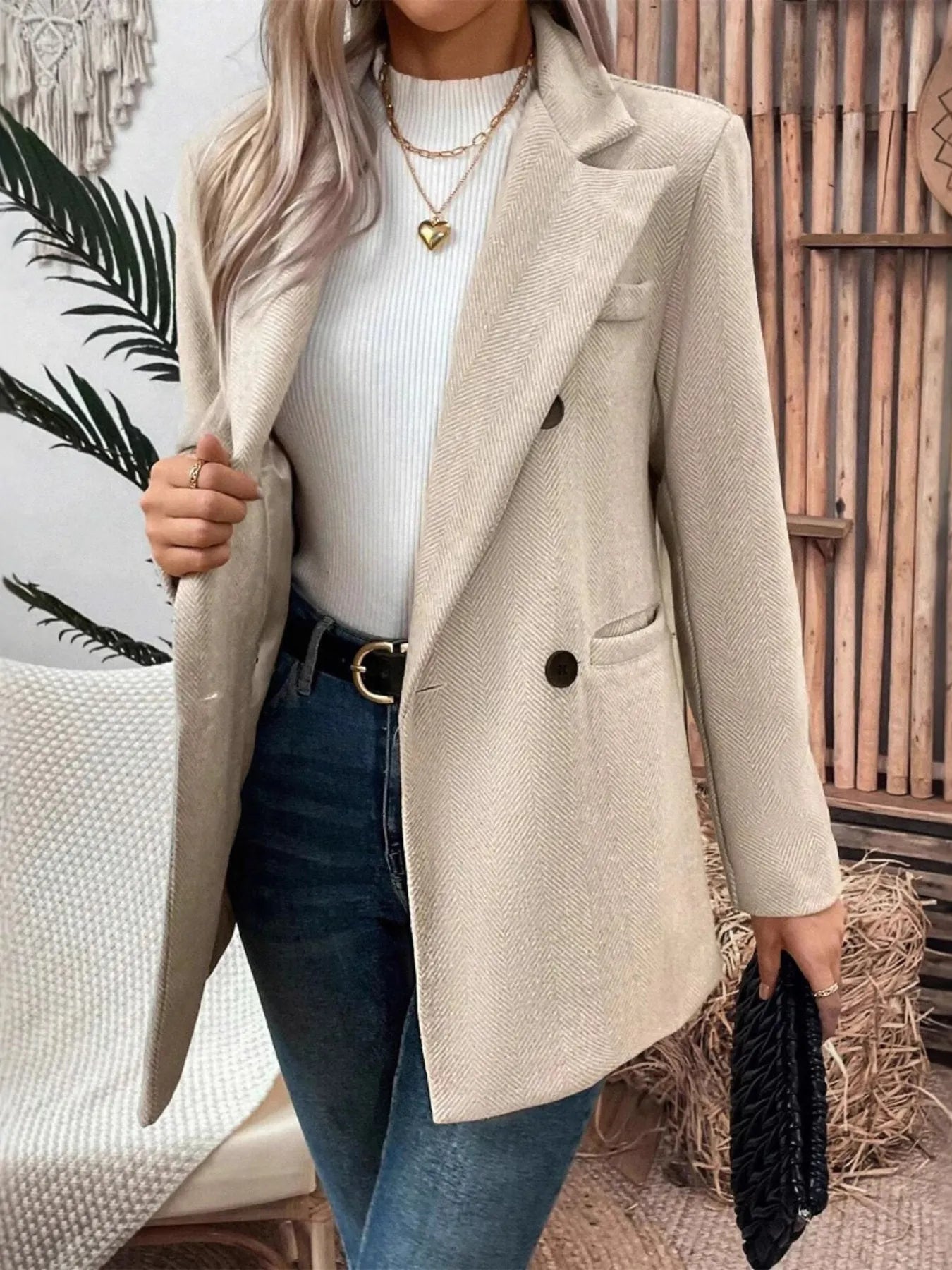 Lapel Collar Long Blazer