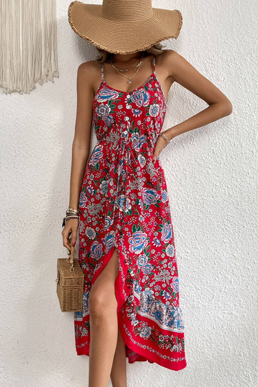Bohemian Decorative Button Dress Floral