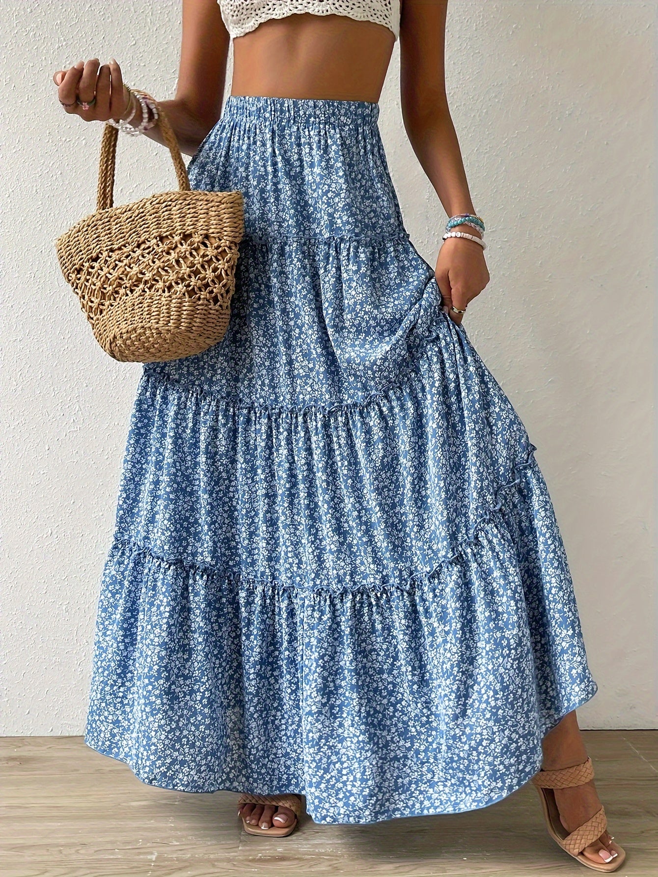 Boho Chic Ditsy Floral Maxi Skirt