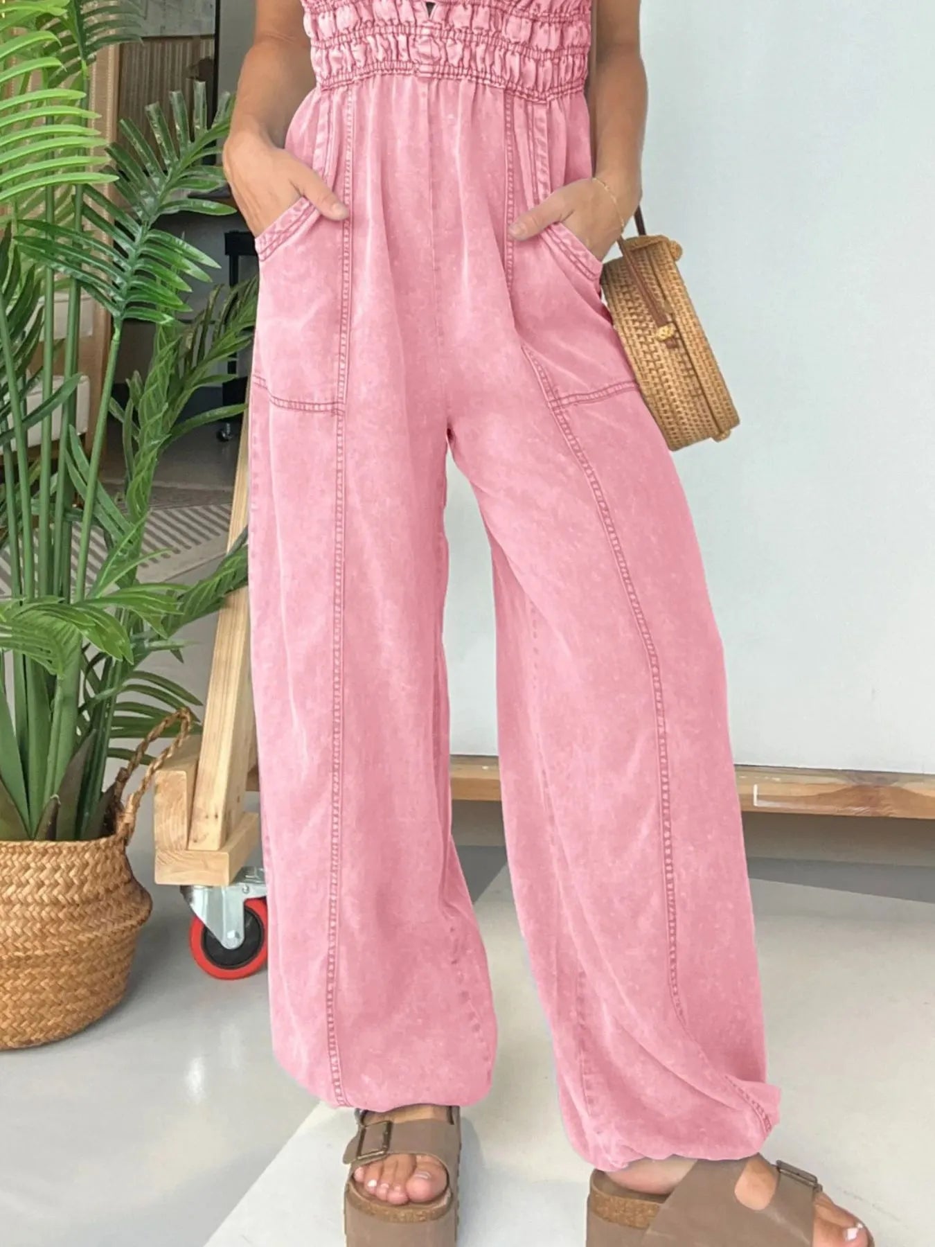 Boho Spaghetti Strap Jumpsuit Pink