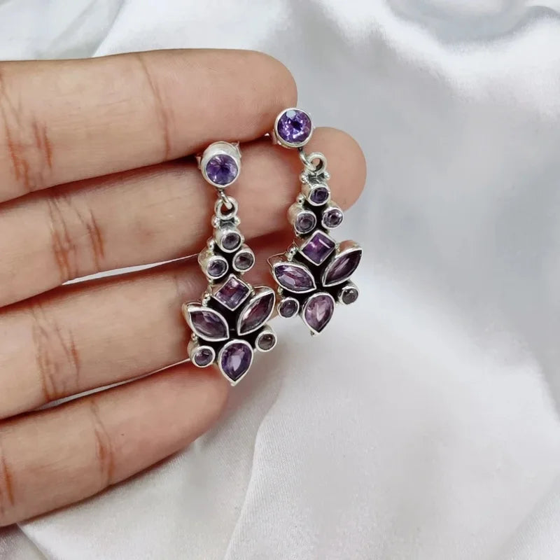 Ethnic Pendant Earrings Silver