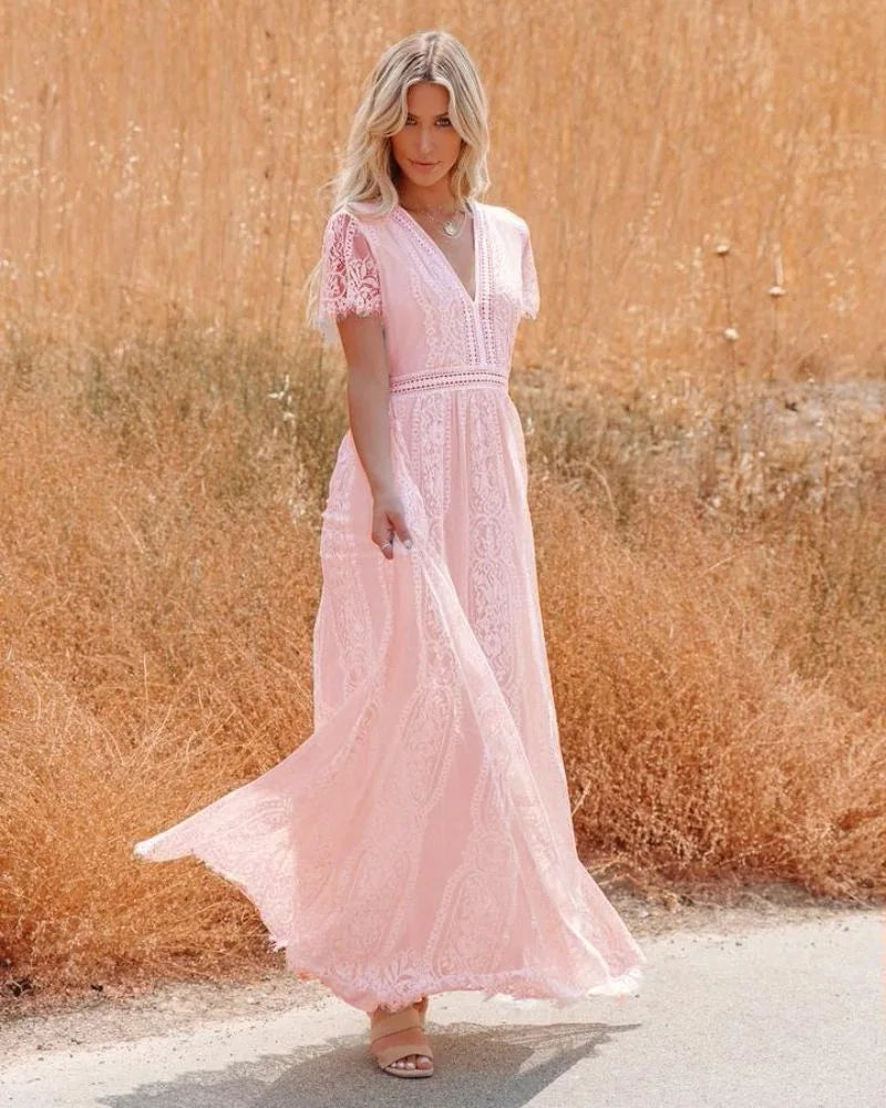 V-Neck Lace Maxi Dress