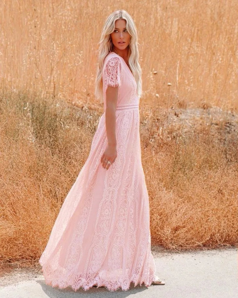 V-Neck Lace Maxi Dress