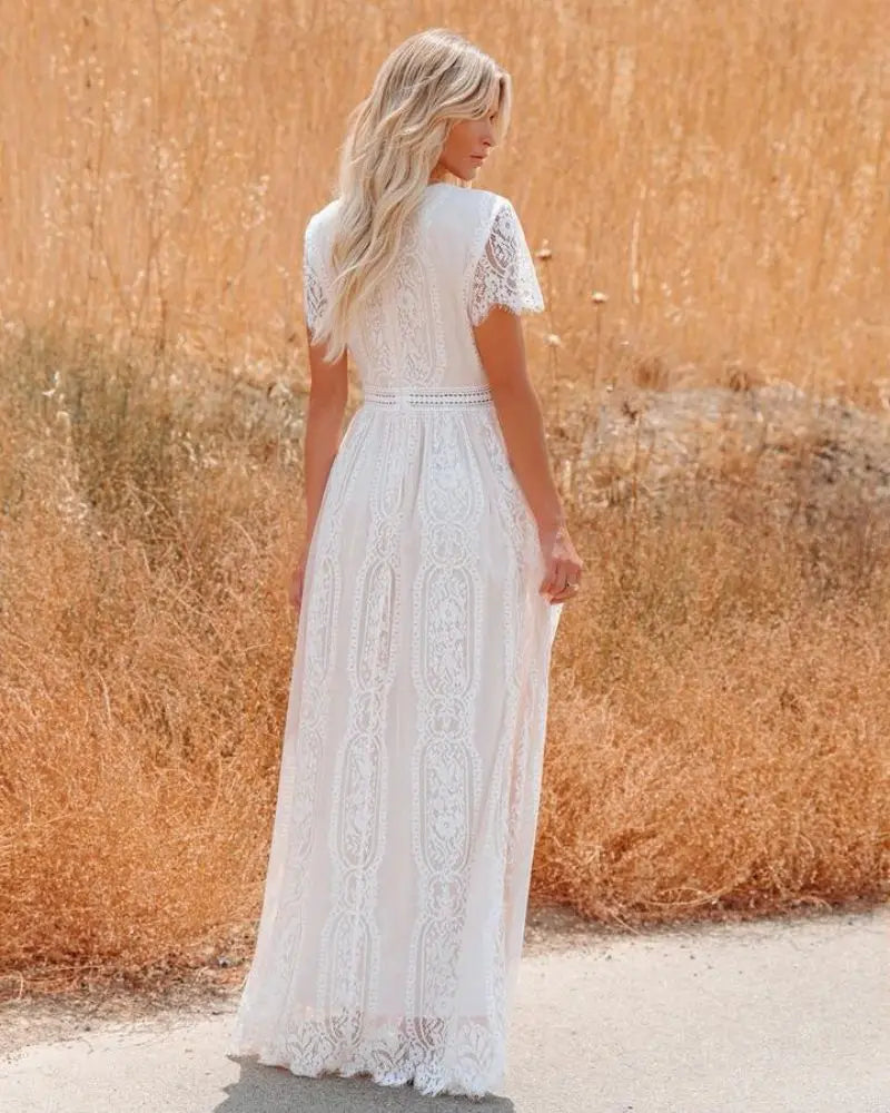 V-Neck Lace Maxi Dress