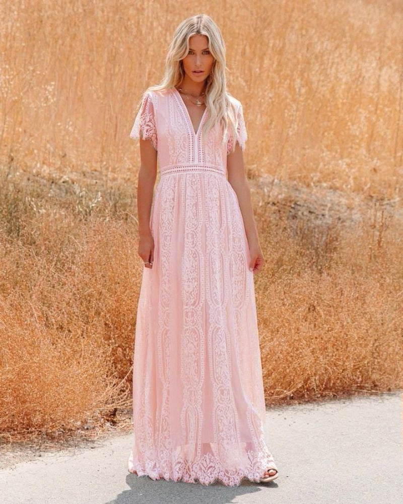 V-Neck Lace Maxi Dress
