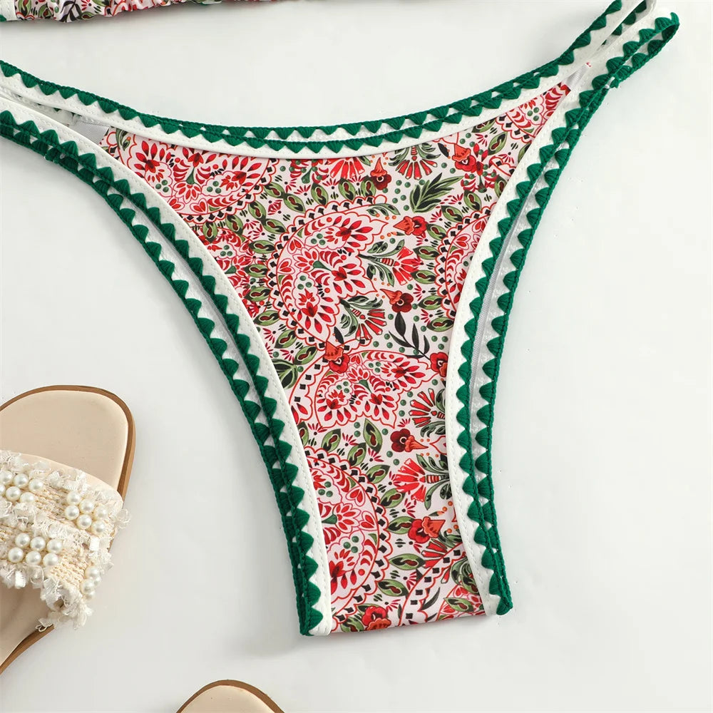 Kawaii Boho Bikini Green border