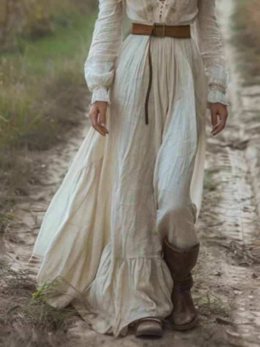Long V-Neck Bohemia Maxi Dress Ivory