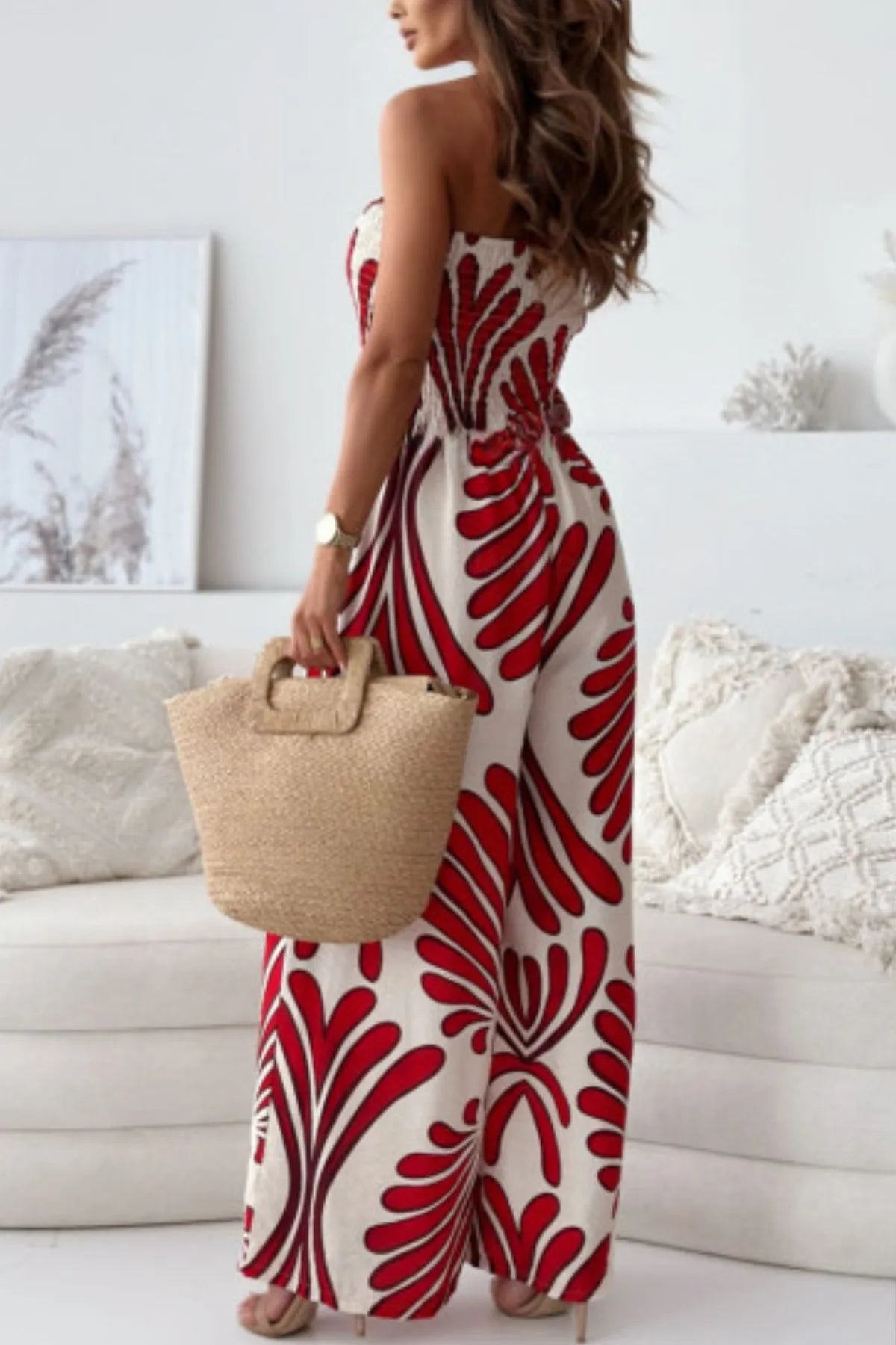 Printed Tropical-Style Jumpsuit Red