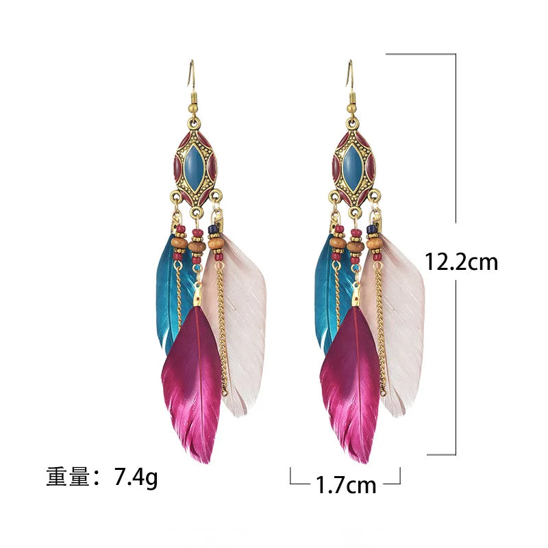Long Tassle Feather Earrings