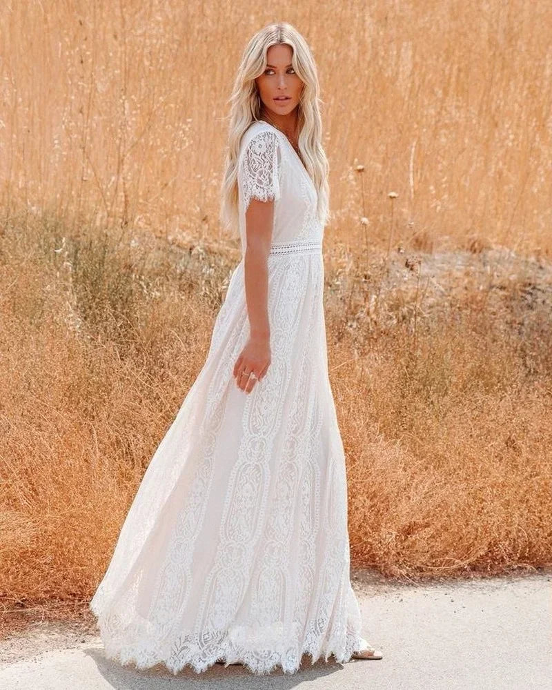 V-Neck Lace Maxi Dress