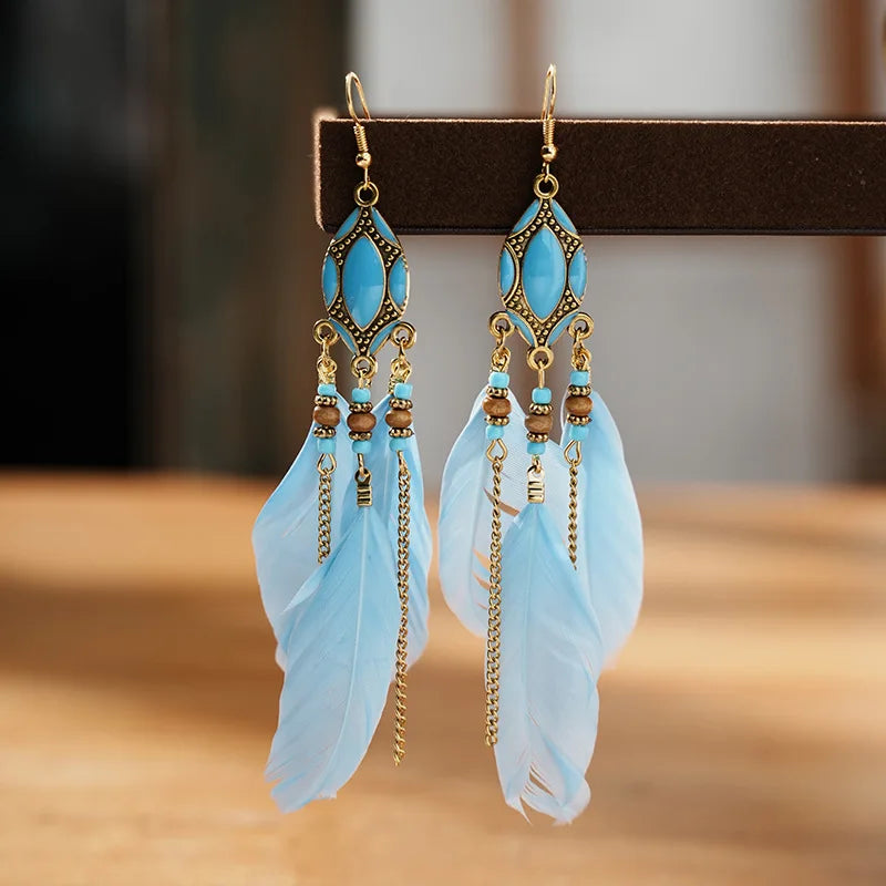 Long Tassle Feather Earrings