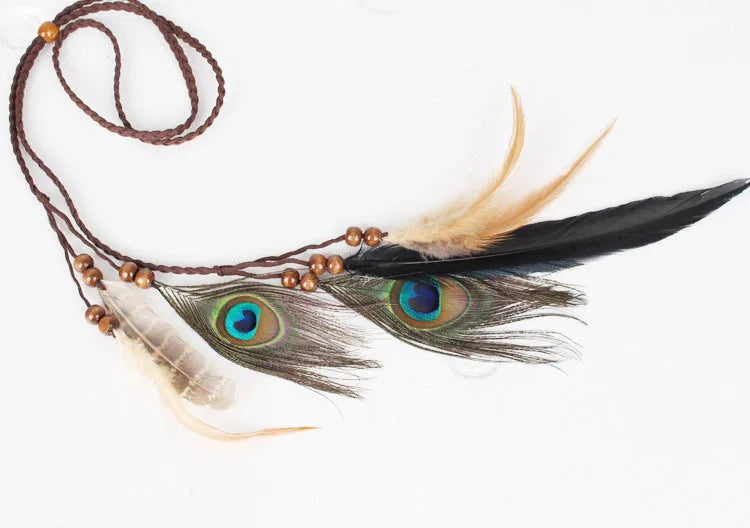 Boho Feather Headbands! Brown and Peacock Feathers