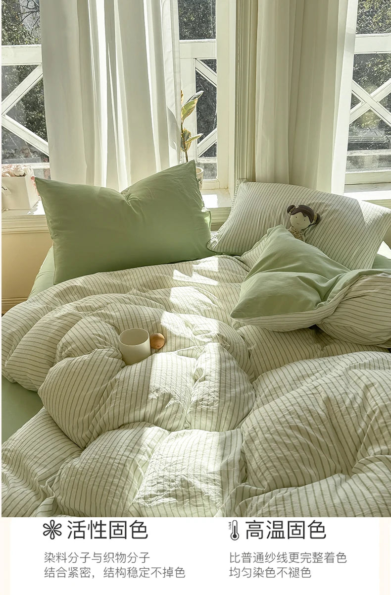 Green Striped Duvet Set