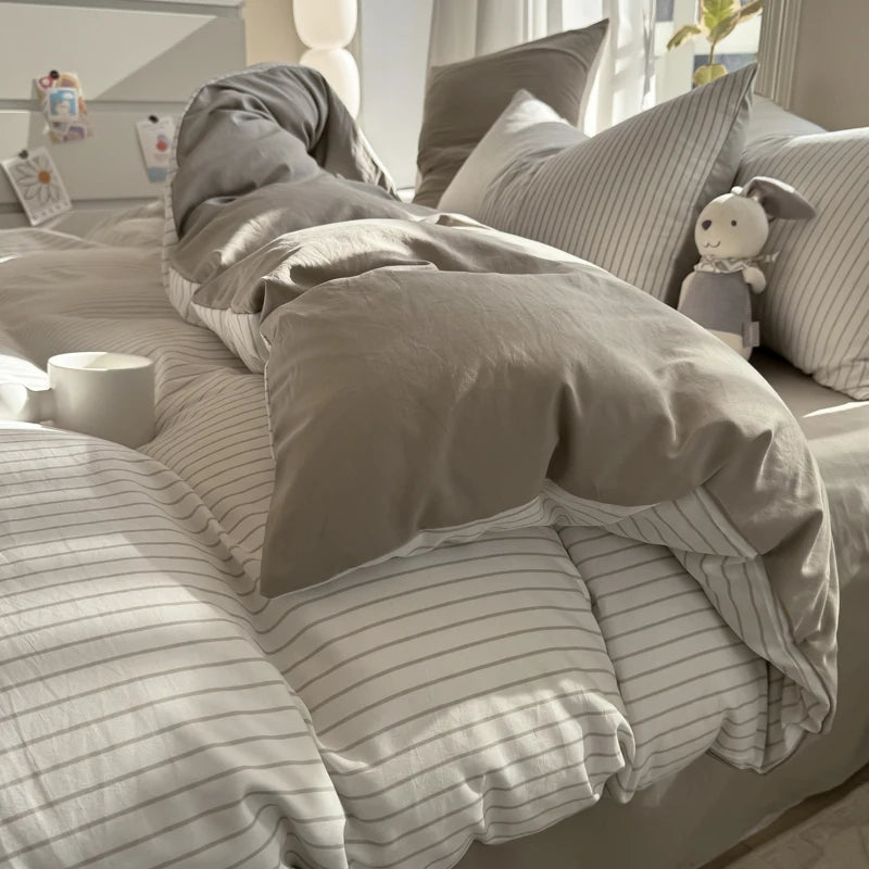 Green Striped Duvet Set