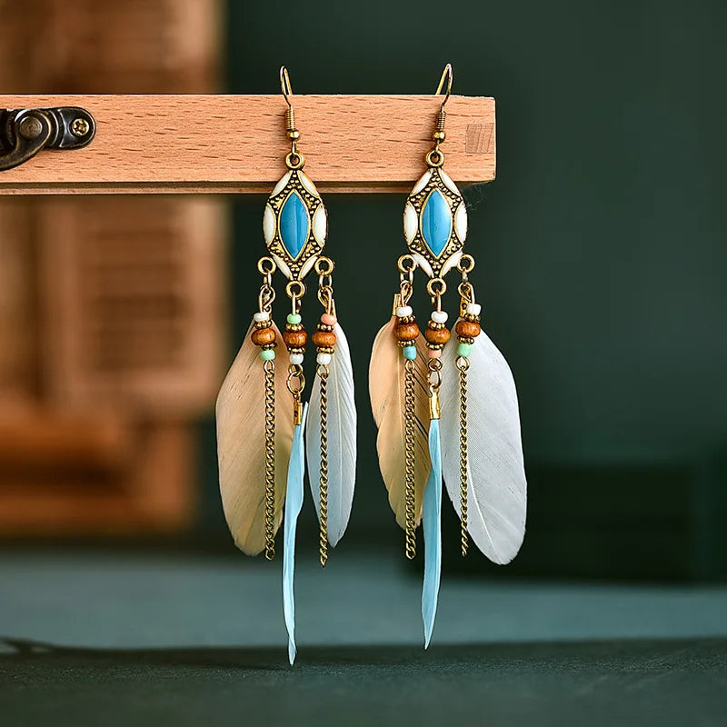 Long Tassle Feather Earrings