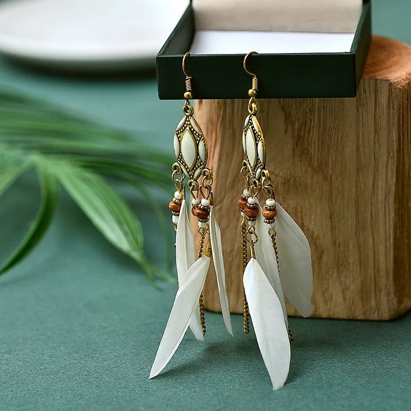 Long Tassle Feather Earrings