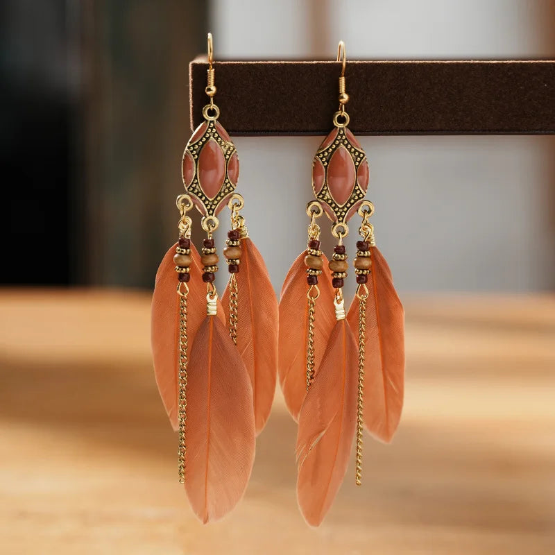Long Tassle Feather Earrings