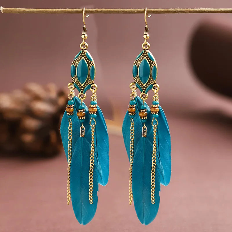 Long Tassle Feather Earrings