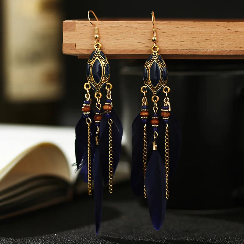 Long Tassle Feather Earrings