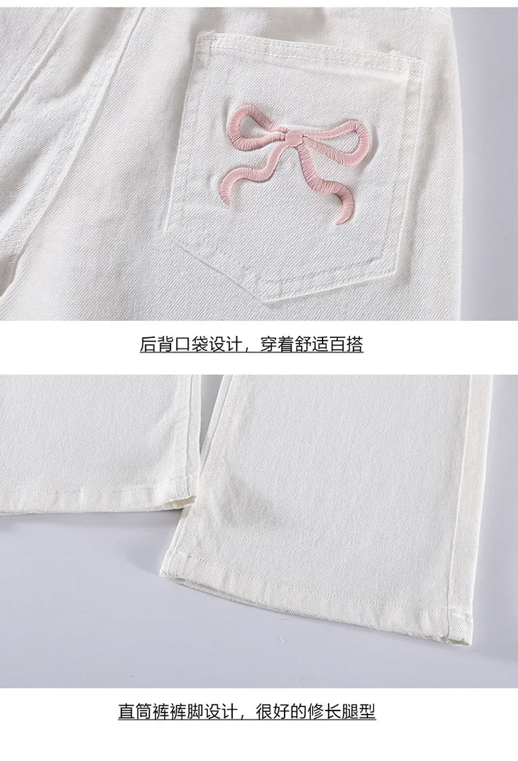 White Straight Jeans with Bows