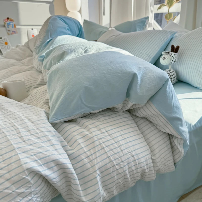 Green Striped Duvet Set