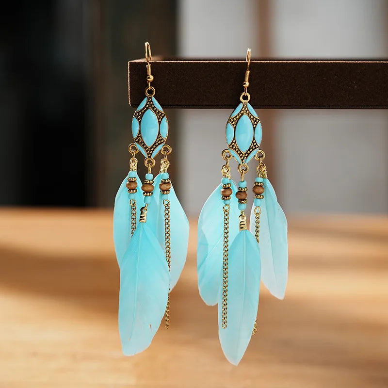Long Tassle Feather Earrings