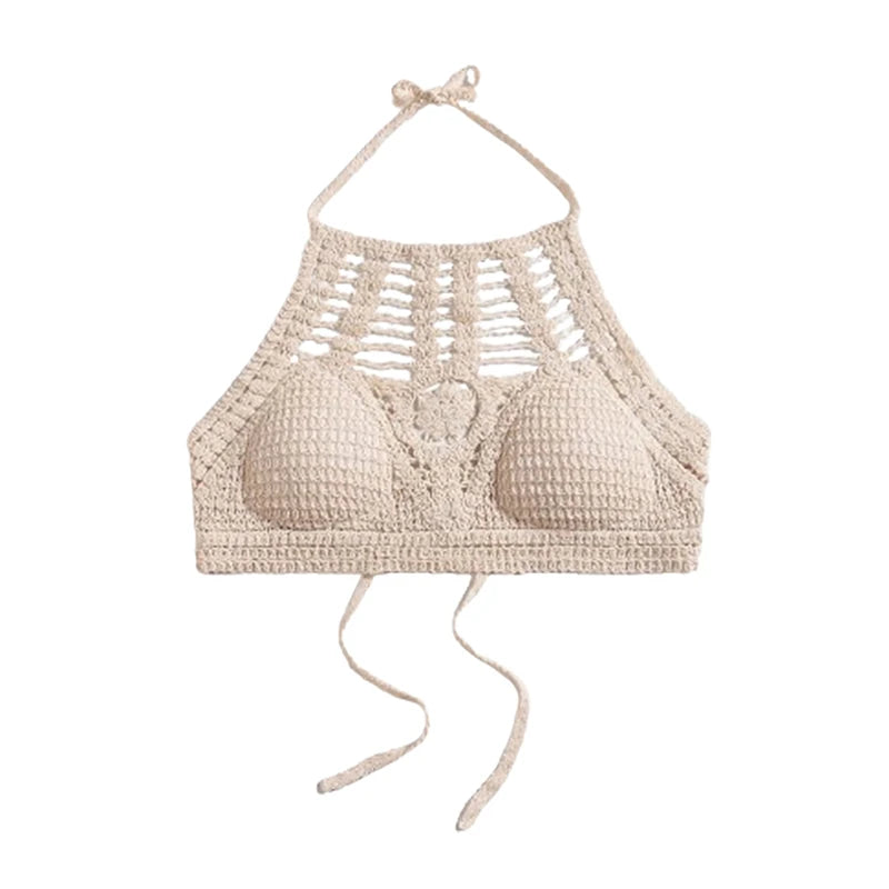 Boho Ethnic Style Top Plain Beige One Size