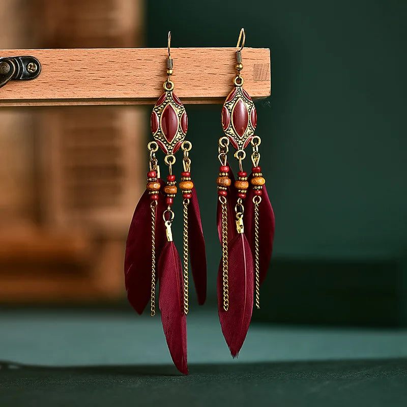 Long Tassle Feather Earrings