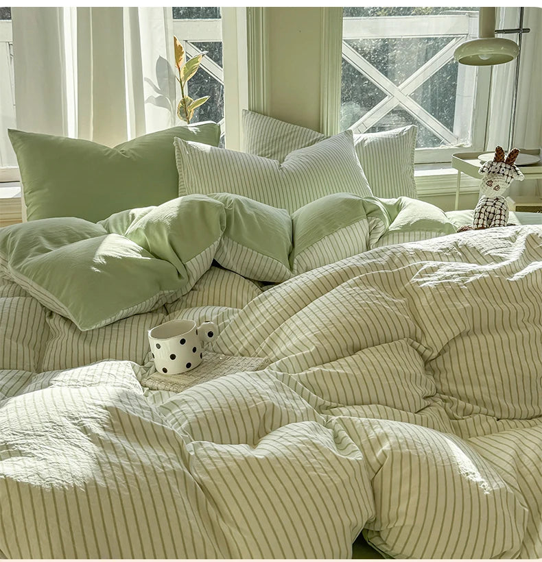 Green Striped Duvet Set