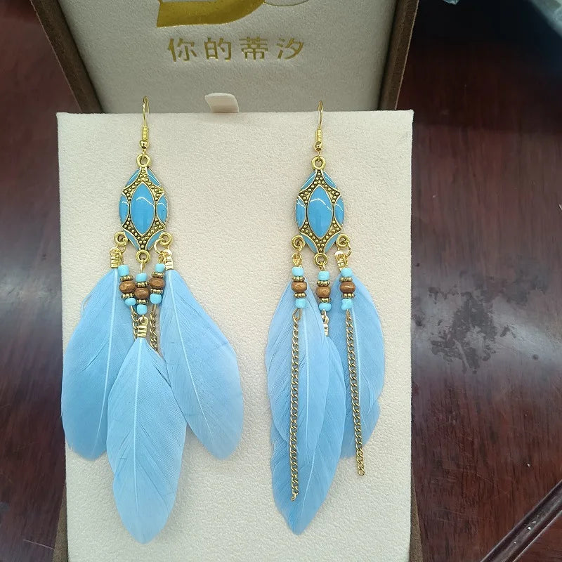 Long Tassle Feather Earrings
