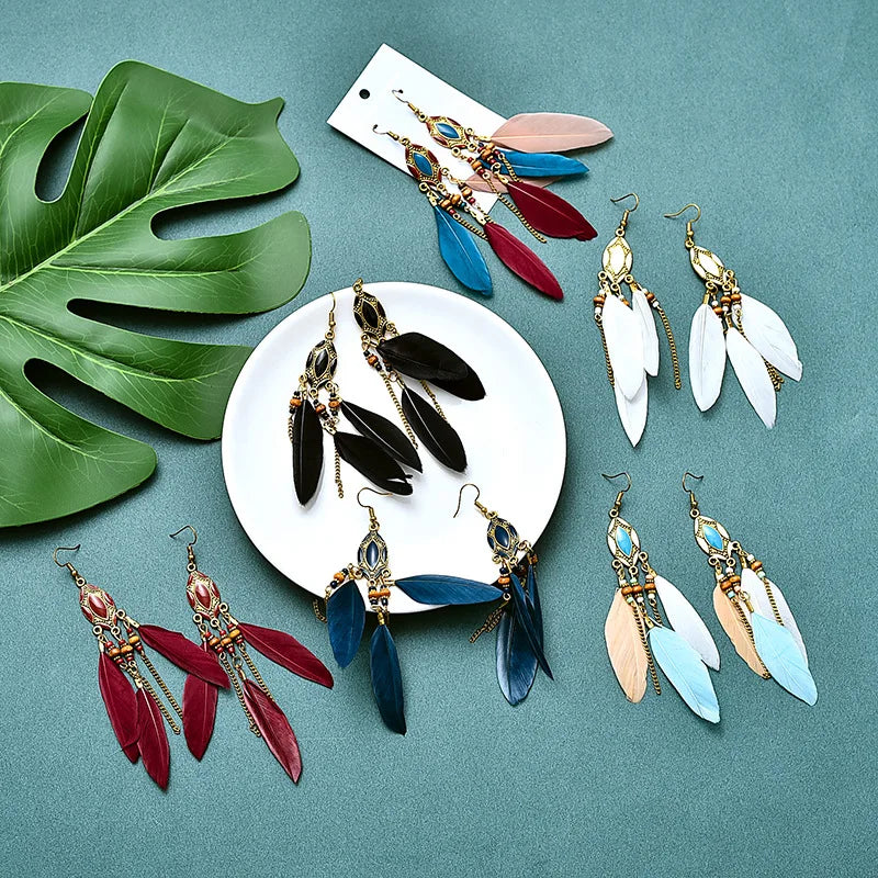Long Tassle Feather Earrings