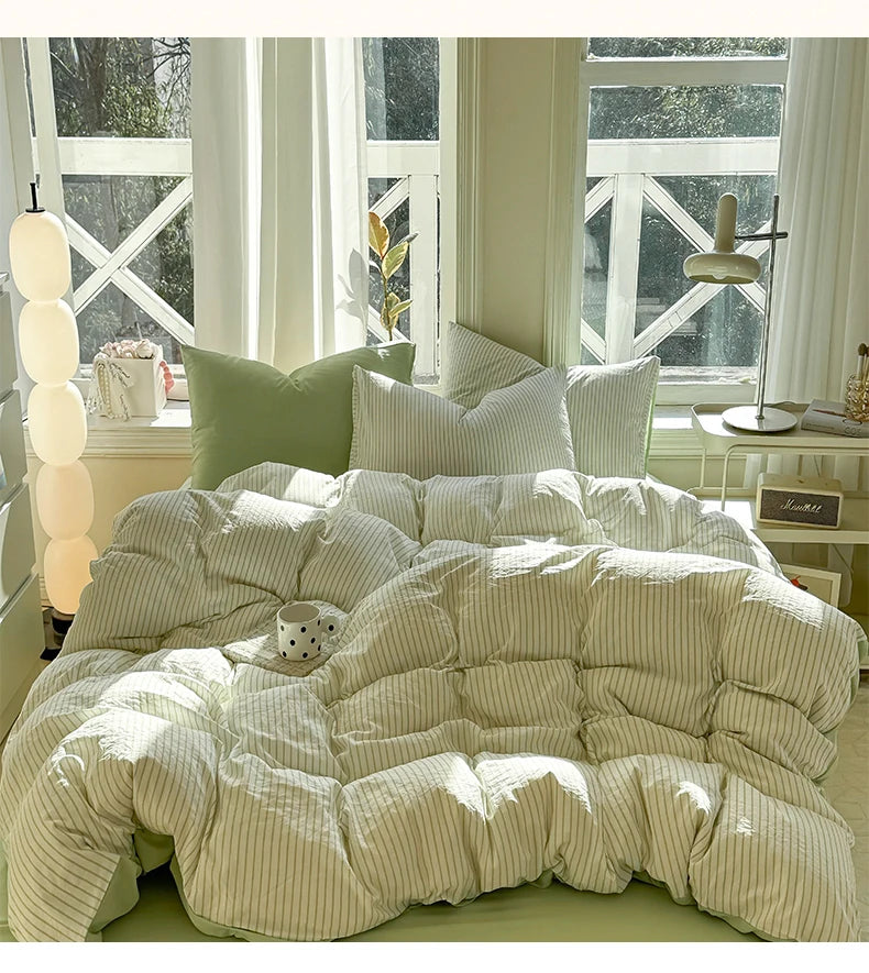 Green Striped Duvet Set