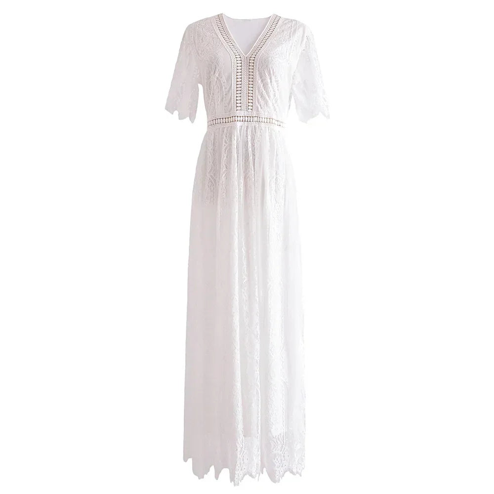 V-Neck Lace Maxi Dress