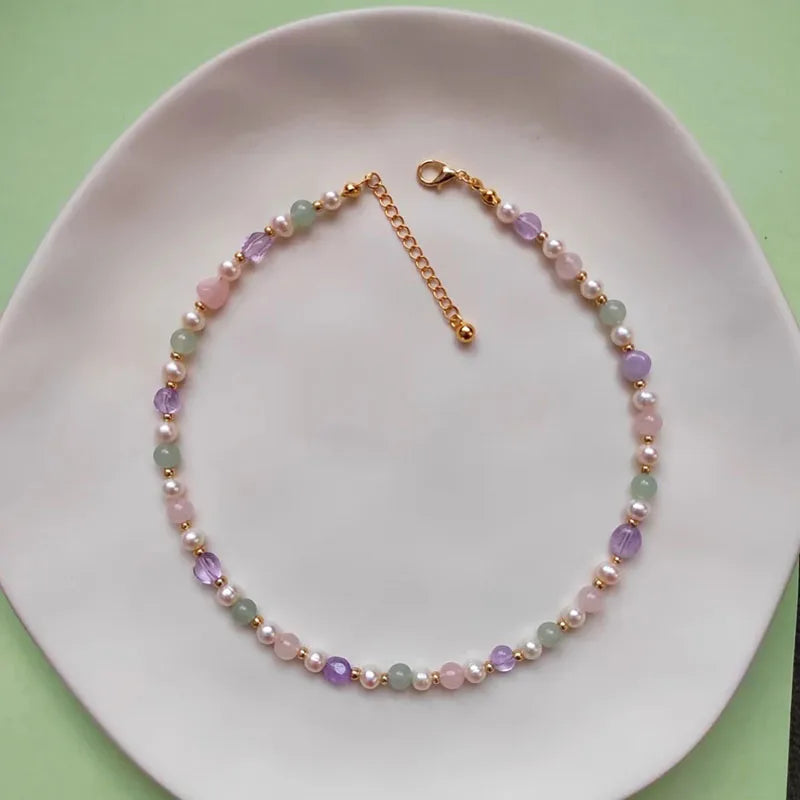 Pearl Amethyst and Pink Quartz Necklace