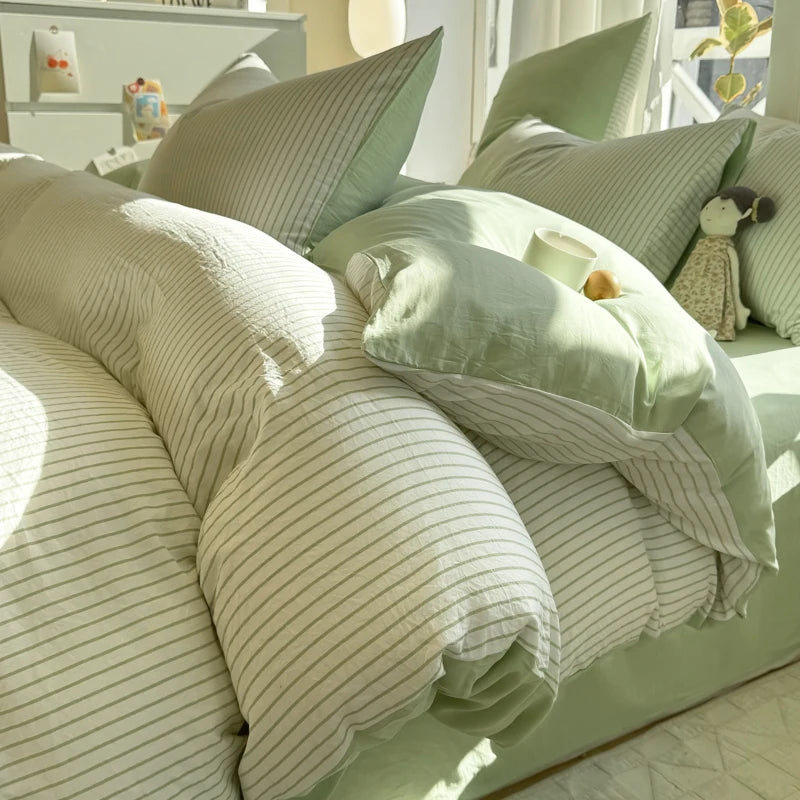 Green Striped Duvet Set