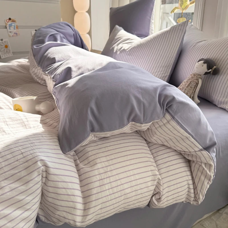 Green Striped Duvet Set