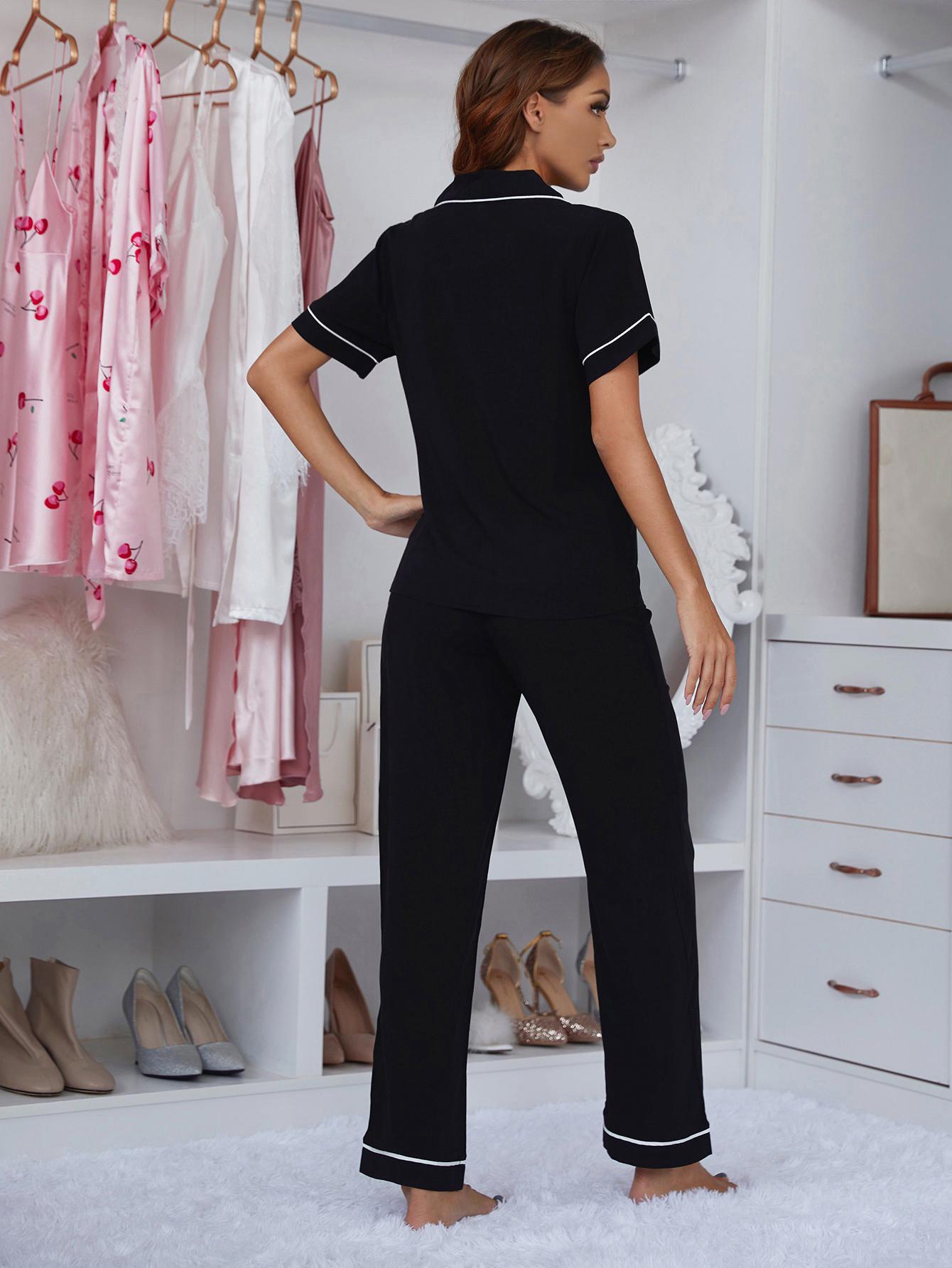Contrast Pajama Top and Pants Set