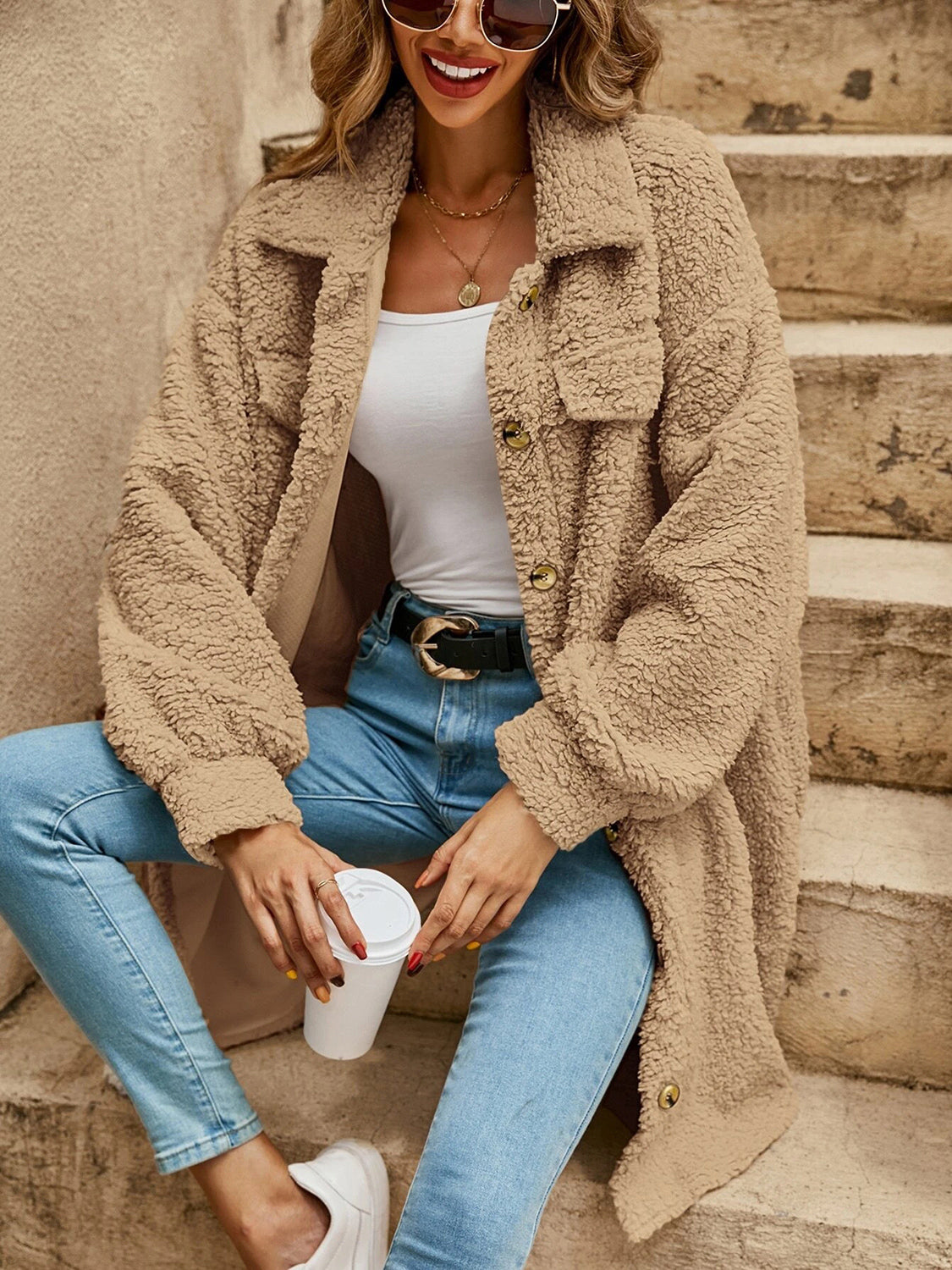 Fluffy Button Coat