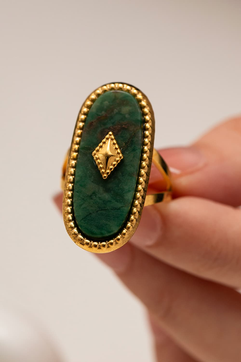 Antique Style Natural Stone & Copper Ring