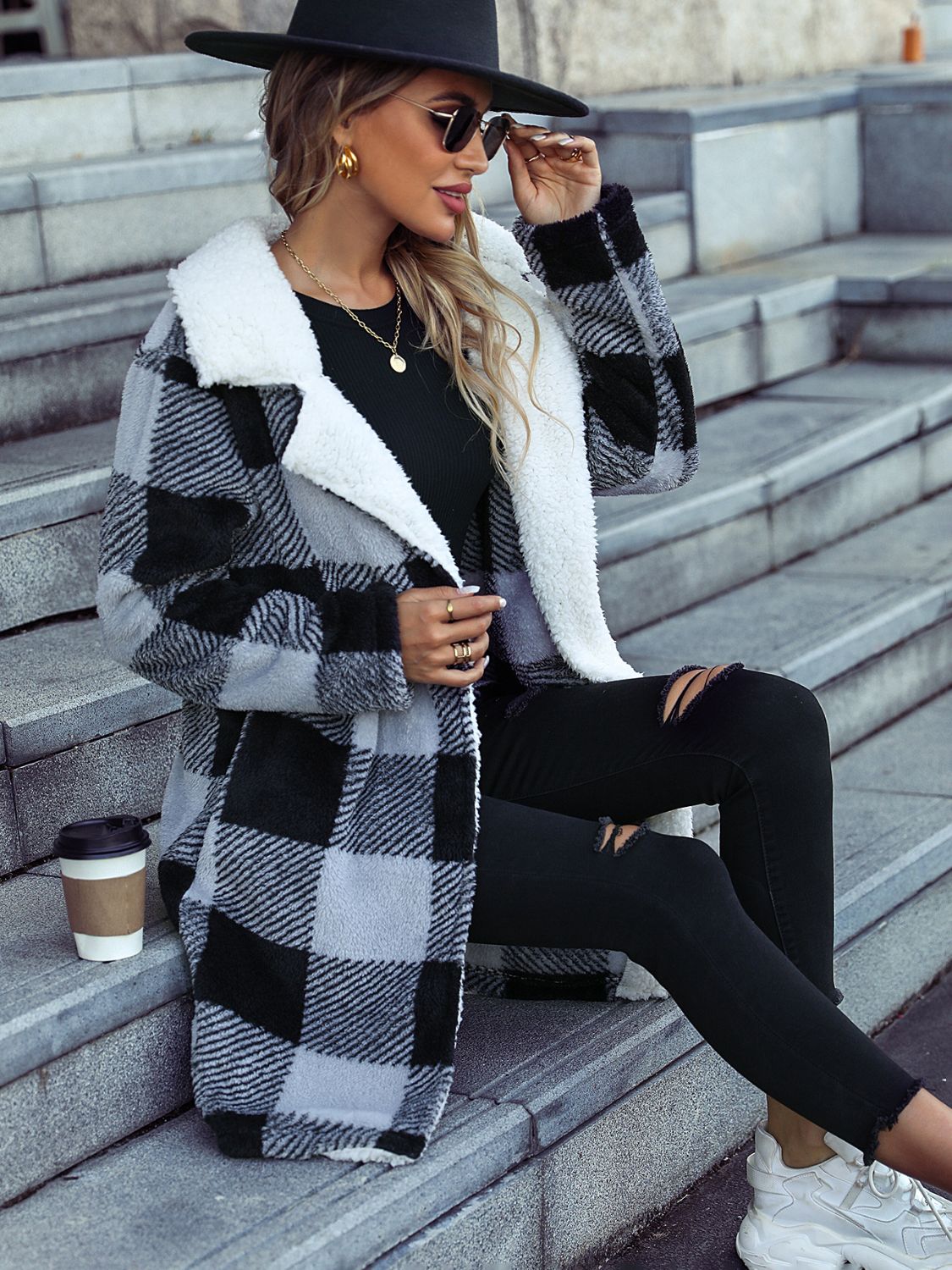 Plaid Open Coat