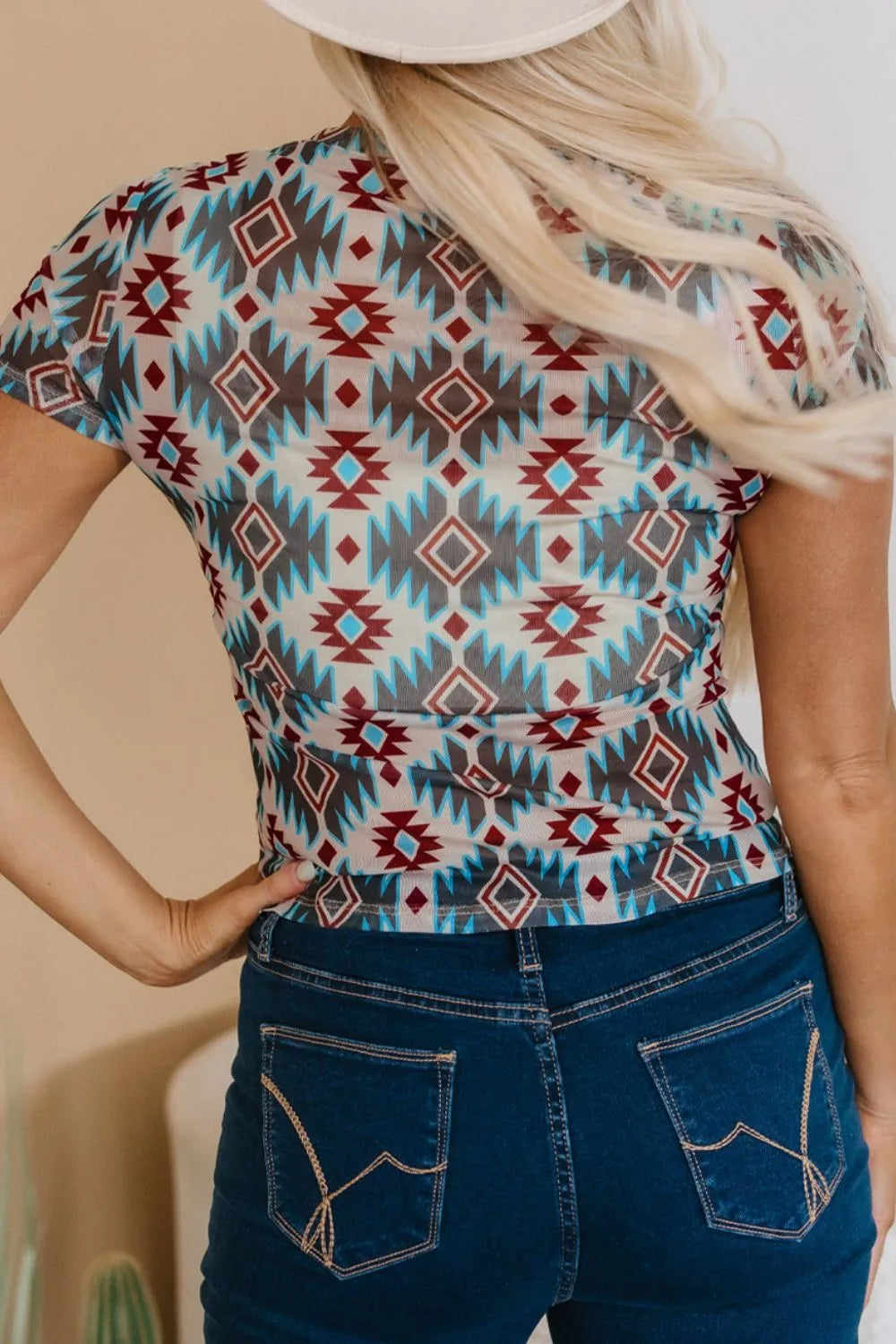 Aztec Print Mesh T Shirt