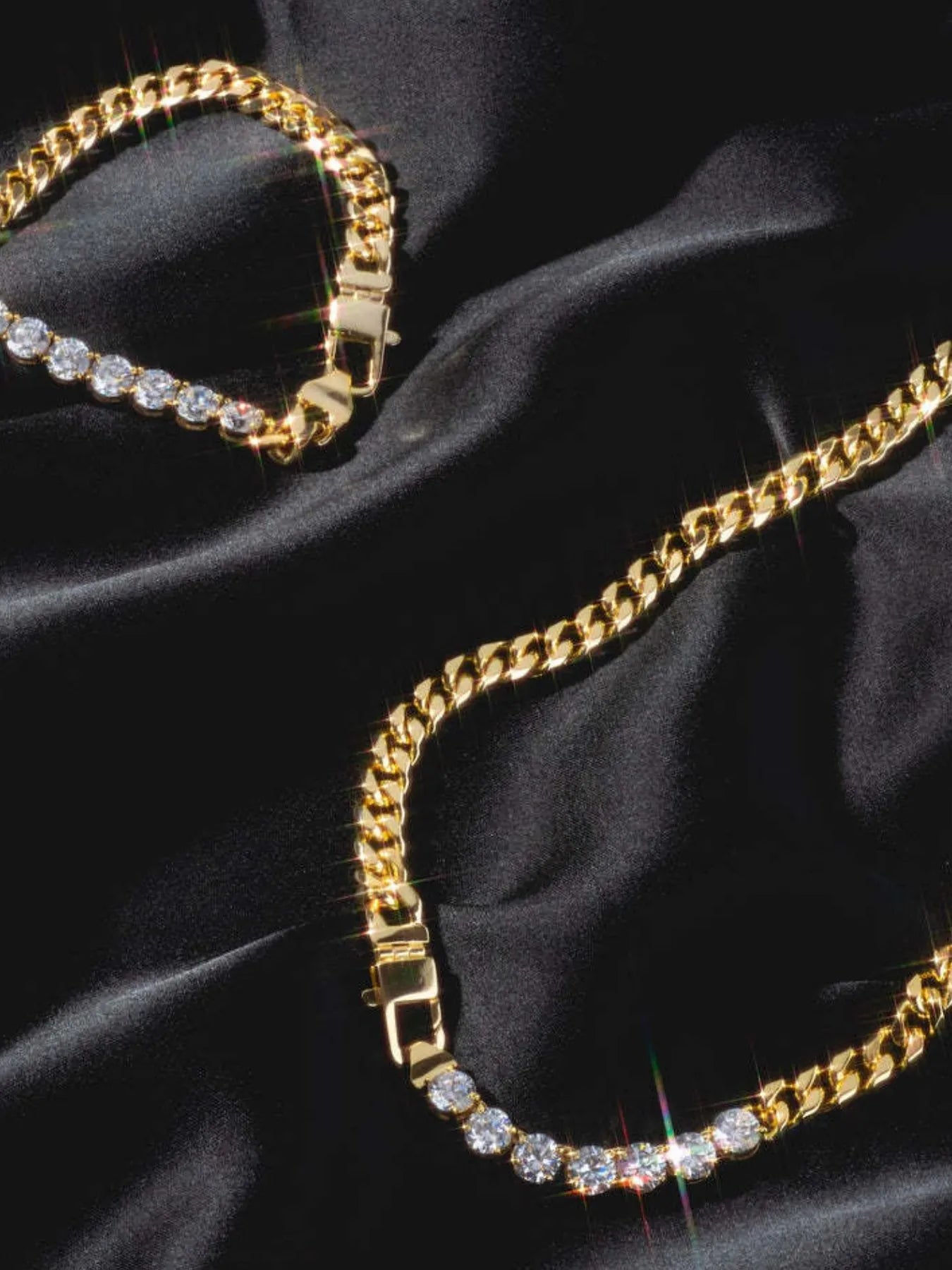 Gold-Plated Thick Zircon Necklace and Bracelet